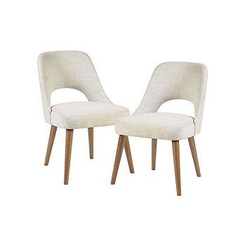 Beige Upholstered Side Chairs with Rubber Wood Legs Set of 2 for Dining