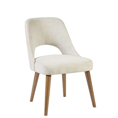 Beige Upholstered Side Chairs with Rubber Wood Legs Set of 2 for Dining