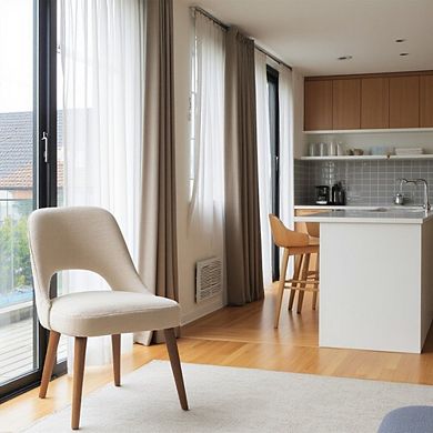 Beige Upholstered Side Chairs with Rubber Wood Legs Set of 2 for Dining