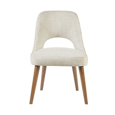 Beige Upholstered Side Chairs with Rubber Wood Legs Set of 2 for Dining