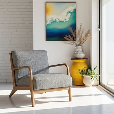 Blue Accent Chair with Rubber Solid Wood Frame for Living Room and Bedroom