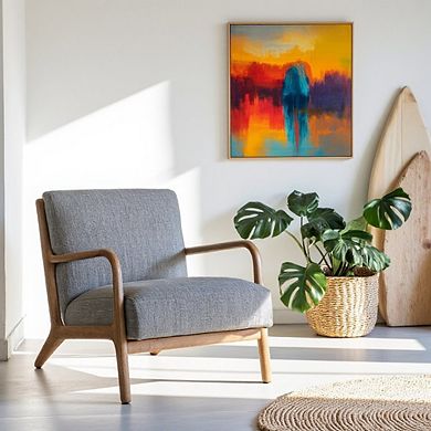 Blue Accent Chair with Rubber Solid Wood Frame for Living Room and Bedroom