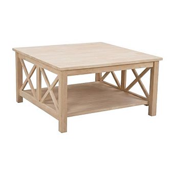 Unfinished Hardwood Coffee Table with Sturdy Construction and Smooth Surface