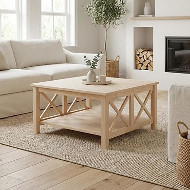 Unfinished Hardwood Coffee Table with Sturdy Construction and Smooth Surface