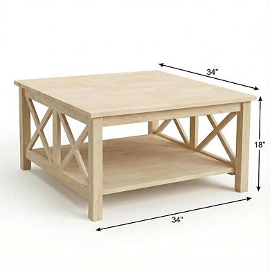 Unfinished Hardwood Coffee Table with Sturdy Construction and Smooth Surface