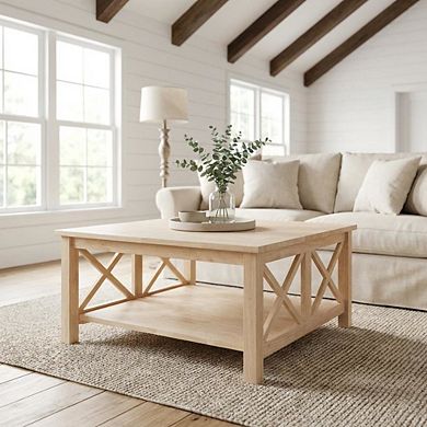 Unfinished Hardwood Coffee Table with Sturdy Construction and Smooth Surface