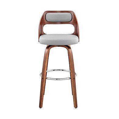 Swivel Bar Stool with Gray Faux Leather Seat and Walnut Wood Finish
