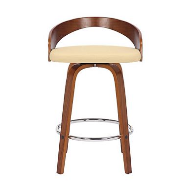 Swivel Counter Bar Stool with Cream Faux Leather and Walnut Wood Frame