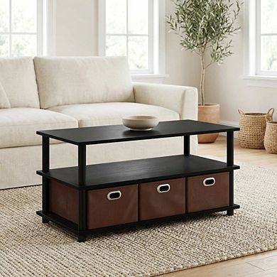 FurniFact Turn-N-Tube Coffee Table with Bin Drawers and Compact Storage