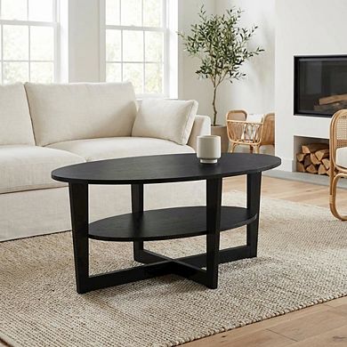 FurniFact Round Coffee Table with Sturdy Wood Base and Smooth Finish