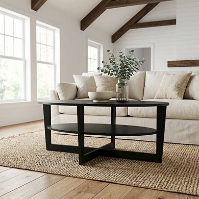 FurniFact Round Coffee Table with Sturdy Wood Base and Smooth Finish