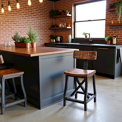 Solid Wood Swivel Bar Height Stool, Comfortable Counter Height Chair