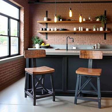 Solid Wood Swivel Bar Height Stool, Comfortable Counter Height Chair