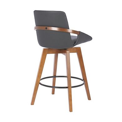Swivel Counter Stool in Walnut Wood and Faux Leather for Kitchen Use