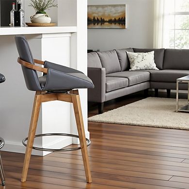 Swivel Counter Stool in Walnut Wood and Faux Leather for Kitchen Use