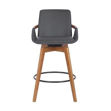 Swivel Counter Stool in Walnut Wood and Faux Leather for Kitchen Use