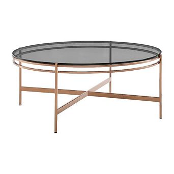 Starlight Canyon Home Glass Coffee Table Gold Frame with Stainless Steel Base and Modern Design