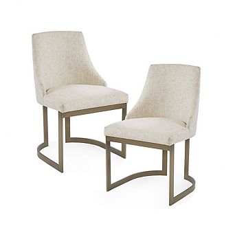 Set of 2 Beige Dining Chairs with Metal Frame and Upholstered Seat