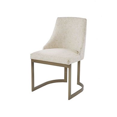 Set of 2 Beige Dining Chairs with Metal Frame and Upholstered Seat