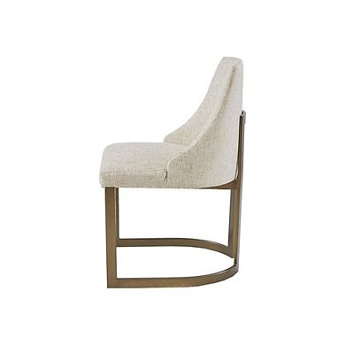 Set of 2 Beige Dining Chairs with Metal Frame and Upholstered Seat