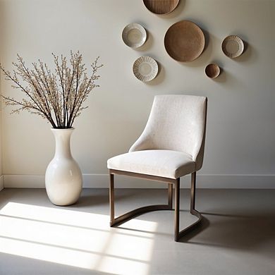 Set of 2 Beige Dining Chairs with Metal Frame and Upholstered Seat