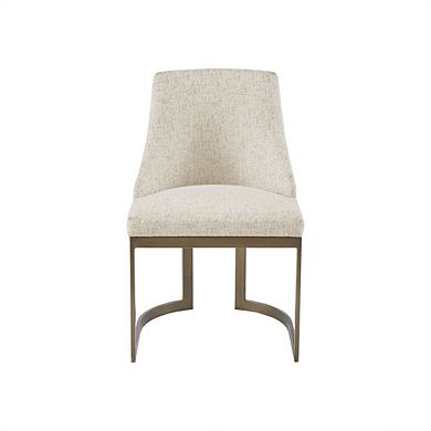 Set of 2 Beige Dining Chairs with Metal Frame and Upholstered Seat