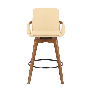 Swivel Counter Stool with Walnut Wood Frame and Faux Leather Seat