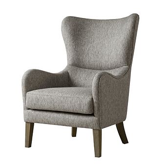 Gray Wingback Chair with Birch Wood Legs Elegant Living Room Recliner