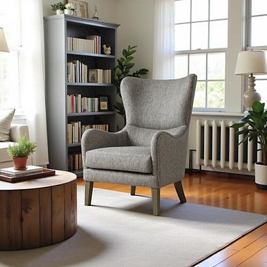 Gray Wingback Chair with Birch Wood Legs Elegant Living Room Recliner