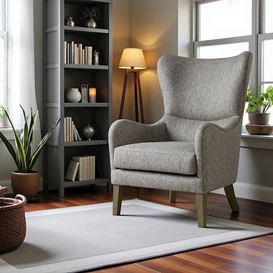 Gray Wingback Chair with Birch Wood Legs Elegant Living Room Recliner