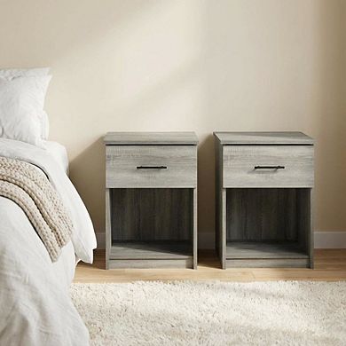 FurniFact Nightstand with Handle, Set of 2, Modern Bedroom Storage