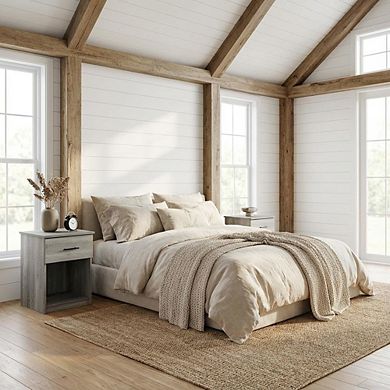 FurniFact Nightstand with Handle, Set of 2, Modern Bedroom Storage