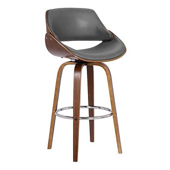 Swivel Counter Bar Stool with Walnut Wood Finish and Grey Faux Leather