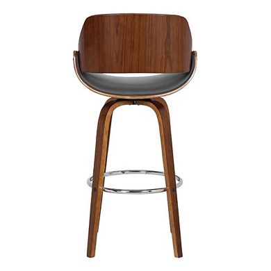 Swivel Counter Bar Stool with Walnut Wood Finish and Grey Faux Leather