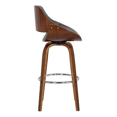 Swivel Counter Bar Stool with Walnut Wood Finish and Grey Faux Leather