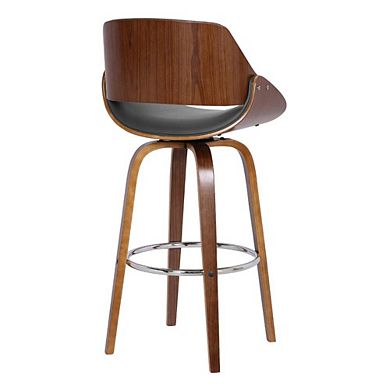 Swivel Counter Bar Stool with Walnut Wood Finish and Grey Faux Leather