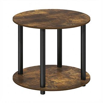 FurniFact Round 2 tier Coffee Table with Simple Design and Wooden Frame