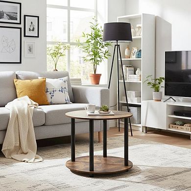 FurniFact Round 2-Tier Coffee Table with Simple Design and Wooden Frame