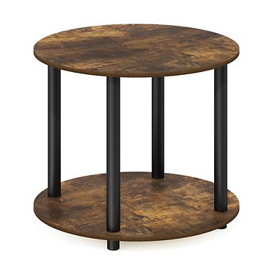 FurniFact Round 2-Tier Coffee Table with Simple Design and Wooden Frame