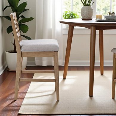 Gray Upholstered Counter Stool with Solid Wood Legs for Kitchen Islands