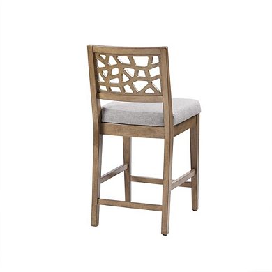 Gray Upholstered Counter Stool with Solid Wood Legs for Kitchen Islands