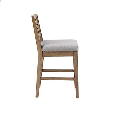 Gray Upholstered Counter Stool with Solid Wood Legs for Kitchen Islands