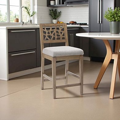 Gray Upholstered Counter Stool with Solid Wood Legs for Kitchen Islands