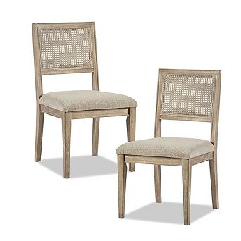 Set of 2 Brown Dining Chairs with Cane Back and Upholstered Seat