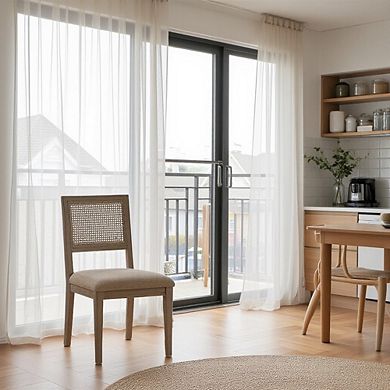 Set of 2 Brown Dining Chairs with Cane Back and Upholstered Seat