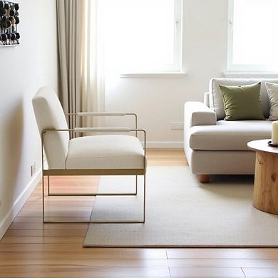 Beige Accent Chair with Solid Wood Frame for Living Room or Reading