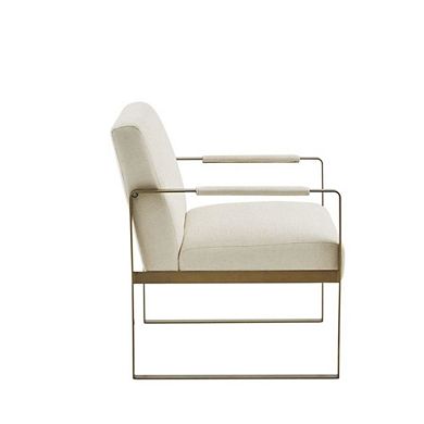 Beige Accent Chair with Solid Wood Frame for Living Room or Reading