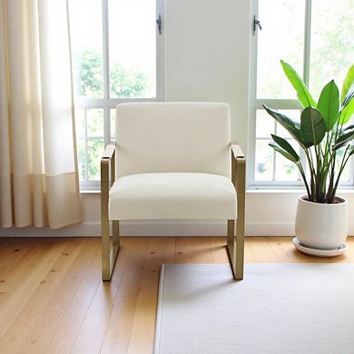 Beige Accent Chair with Solid Wood Frame for Living Room or Reading