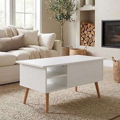 FurniFact Lift Top Coffee Table with Wooden Legs and Storage Space