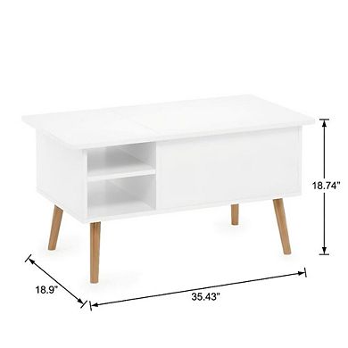 FurniFact Lift Top Coffee Table with Wooden Legs and Storage Space